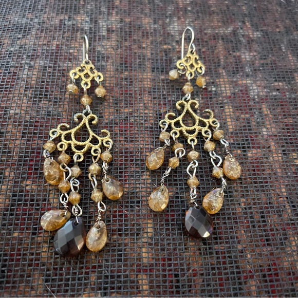 Amber and Gold Chandelier Earrings - Picture 1 of 1